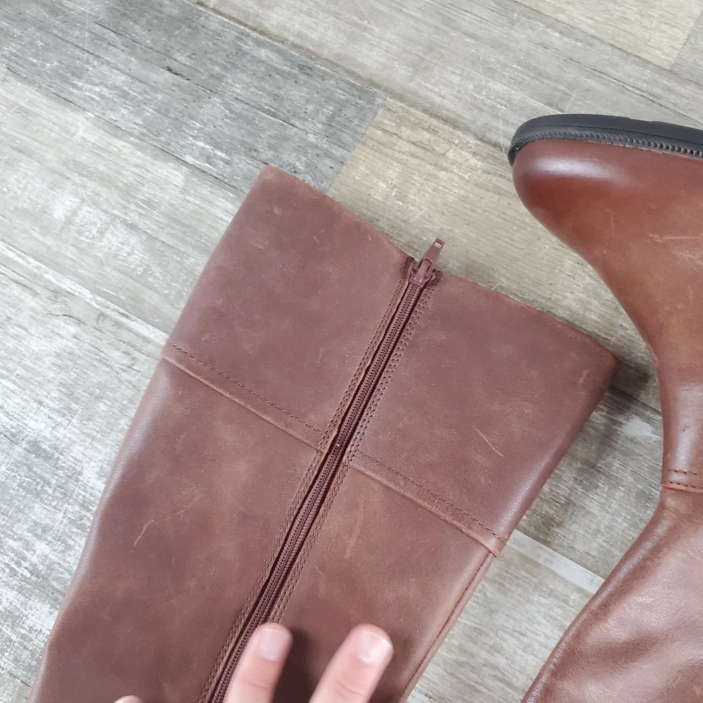 Clarks Adalynn Hope Womens Mid Calf Boots Sz 7.5 W British Tan Leather Side Zip
